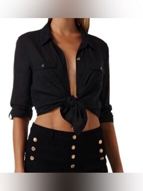 NWT Melissa Odabash Robyn black button down, size S
